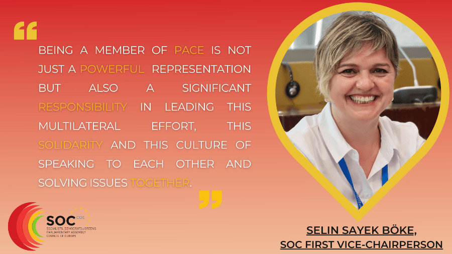 Le Secrétariat du Groupe des Socialistes, démocrates et Vert.e.s a eu un entretien avec la 1ère Vice-Présidente, Selin Sayek Böke, sur ce que cela signifie pour elle de faire partie de l'Assemblée Parlementaire du Conseil de l'Europe et sur ce qu'elle fait pour défendre les droits de l’homme, l’État de droit et les valeurs démocratiques au niveau européen.